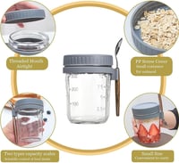 Generisch 2 db Overnight Oats üveg tetővel és kanállal, 350 ml, légmentes tárolóedény 3