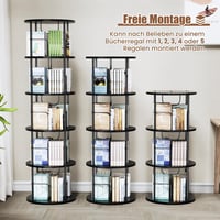 Generisch 360 fokban forgó álló fa könyvespolc 5 szinttel, állítható polcokkal, 45 x 45 x 160 cm, fekete 5