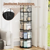 Generisch 360 fokban forgó álló fa könyvespolc 5 szinttel, állítható polcokkal, 45 x 45 x 160 cm, fekete 3
