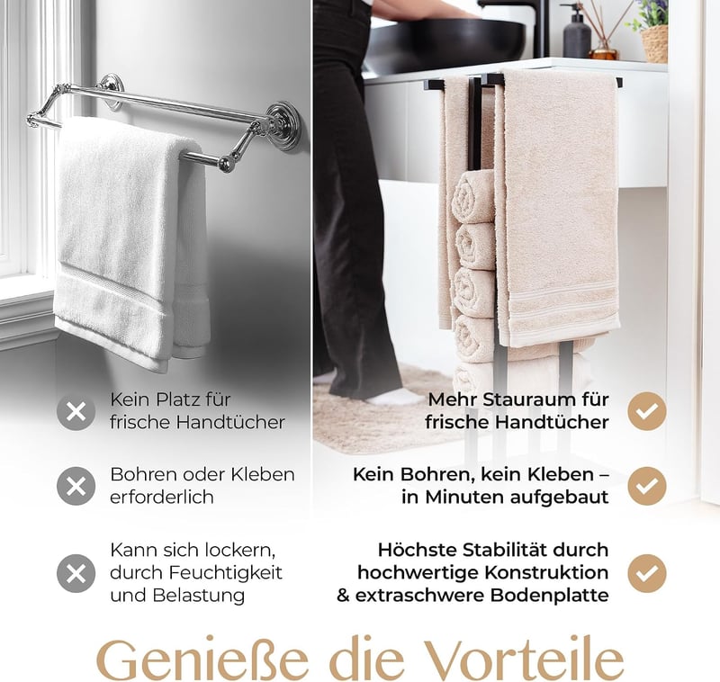 Generisch fekete freestanding törölközőtartó állvány fúrás nélkül