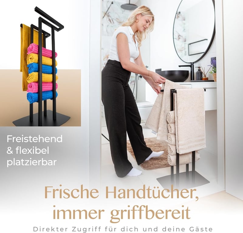 Generisch fekete freestanding törölközőtartó állvány fúrás nélkül