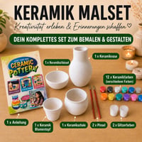 Súprava na maľovanie keramiky – DIY keramická súprava s vázou, miskou, šálkou a kvetináčom – 12 farieb, štetce, trblietavé farby a ú 3