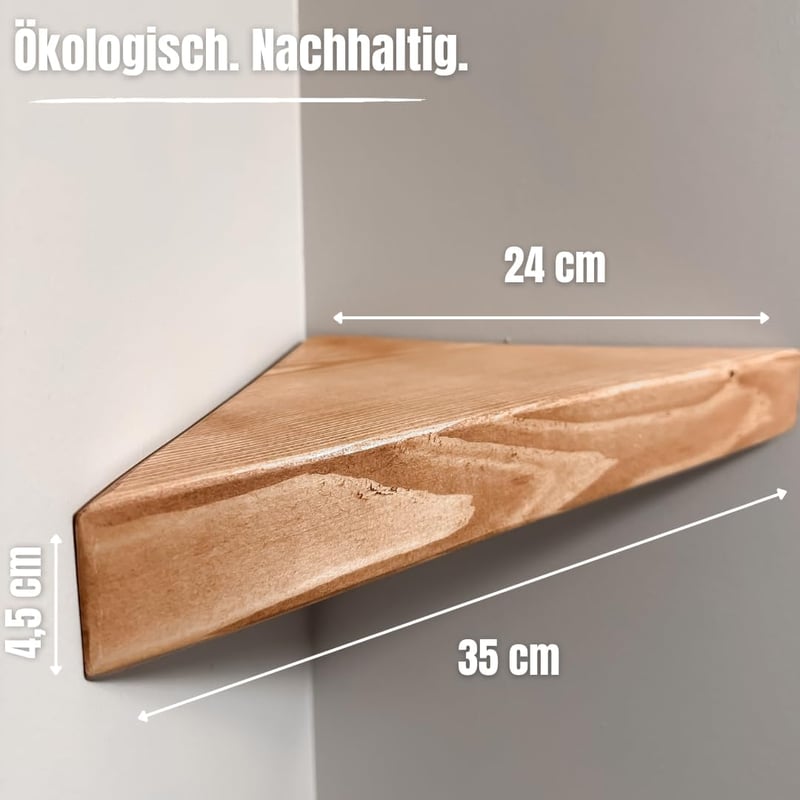 Generisch Kézzel Készített Fa Sarokpolc - 24x35 cm Lebegő Fali Polc Nappaliba, Konyhába, Gyerekszobába - 5 kg Teherbírású Tömörfa Falipolc R