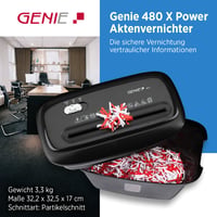 Skartovačka GENIE 480 X, kapacita 8 listov, úroveň zabezpečenia P-4, s odpadkovým košom, čierna, 322 x 325 x 170 mm 2