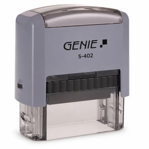 Genie S-402 set za samonadopunjujuće pečate – personalizirani pečat do 4 retka – za adresu, tvrtku ili ime – s jastučićem za tintu i dodacima – crno/sivi