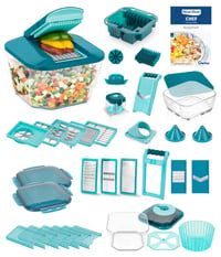 Aparat de feliat legume Genius Nicer Dicer Chef Professional Deluxe, 39 de piese, cu recipient de 5,2 L și bol din sticlă de 2,8 L, aparat de tăiat spiralat, dispozitiv pentru cartofi prăjiți 1
