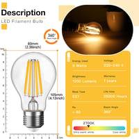 Genixgreen E27 Dimmelhető LED Izzó, 9W 1200 Lumen, 2700K Meleg Fehér, 100W Egyenértékű, Filament Technológia, Csillárba, Fali és Mennyezeti  2