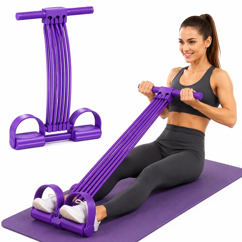 Elastic fitness cu 8 tuburi, cu mânere și pedală, coardă de tracțiune multifuncțională 3 în 1, bandă de rezistență elastică, echipament pentru antrenarea abdomenului pentru fitness acasă, mov