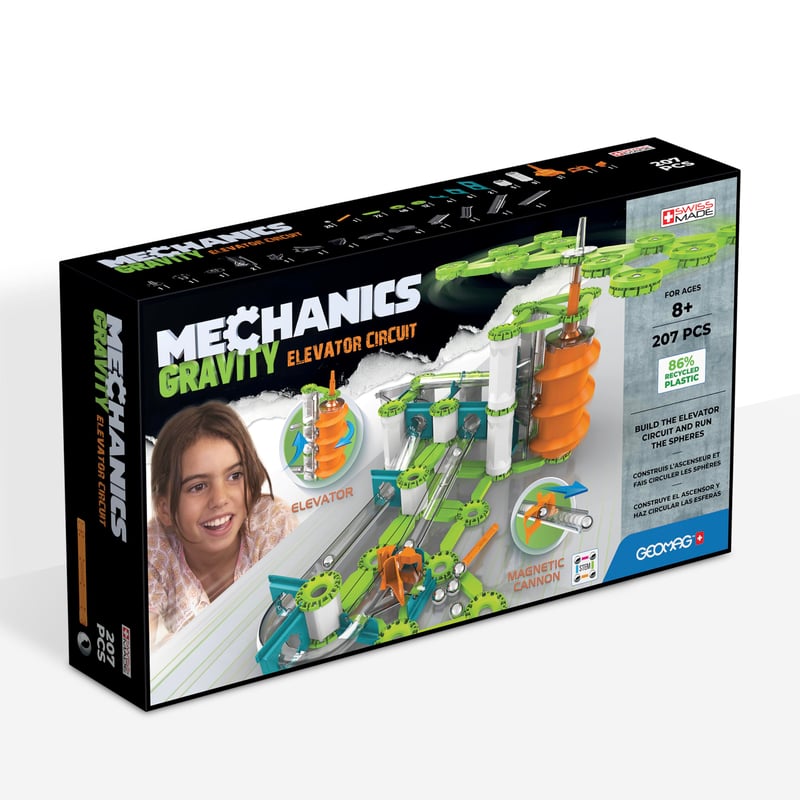 Geomag Mechanics Gravity Elevator Circuit Magnetická stavebnica pre deti – Náučná hračka s magnetickými dielikmi – 207-dielna súprava