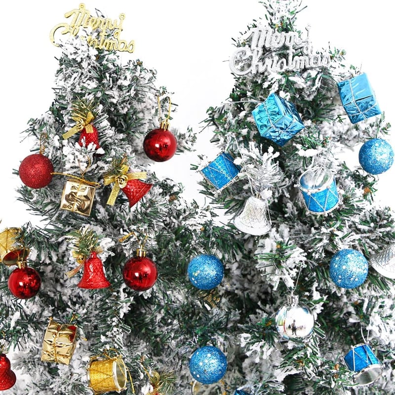 Geoyien Karácsonyi Díszkészlet 64 db - Kék és Piros Gömbök, Dobok, Csengők, Ajándékdobozok - Vízálló PVC Karácsonyfa Díszek Tárolódobozzal