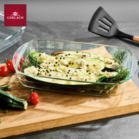 Sklenená zapekacia misa Gerlach 1760 Flow 2 l, ohňovzdorné borosilikátové sklo, hranatý pekáč 32,5 x 20 cm do rúry a mrazničky 5