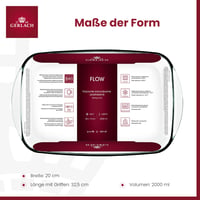 Sklenená zapekacia misa Gerlach 1760 Flow 2 l, ohňovzdorné borosilikátové sklo, hranatý pekáč 32,5 x 20 cm do rúry a mrazničky 4
