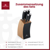 Súprava kuchynských nožov Gerlach Deco Black, 5-dielna, v bloku z bukového dreva, nerezová oceľ, zahŕňa kuchársky nôž, nôž na chlieb a nôž na zeleninu s rukoväťou z ABS. 4