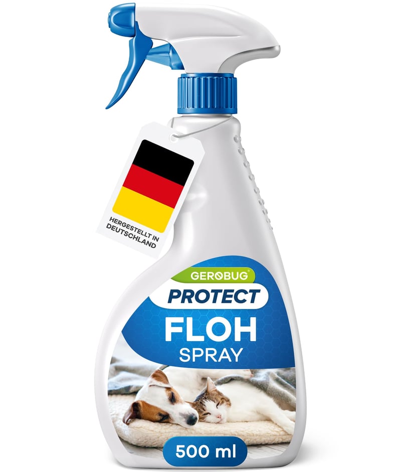 Gerobug Sprej proti blchám na byt a okolie 500 ml s okamžitým účinkom – Účinný prostriedok proti blchám u psov a mačiek – Silná alternatíva k dymovniciam proti blchám