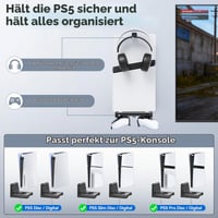 Nástenný držiak Gersker na konzolu PS5/PS5 Slim/PS5 Pro s držiakom na ovládač a slúchadlá, príslušenstvo k PS5, čierny 2