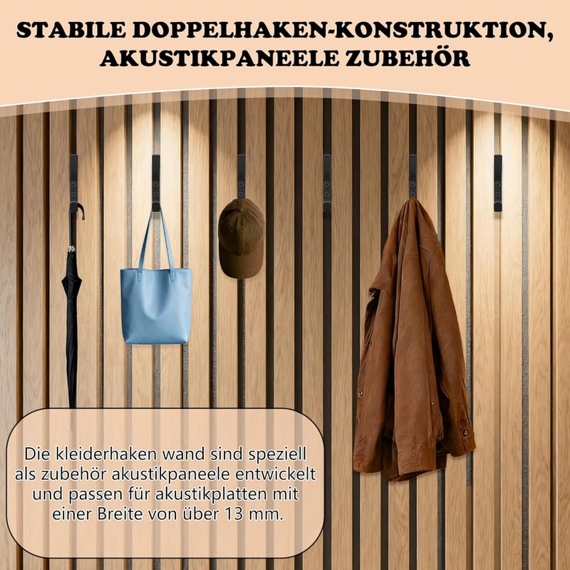 GEVECORI 6 db Akusztikus Panel Horog Fekete Fali Kampó Kabátnak Táskának