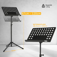 GEWA Orchestra összecsukható kottaállvány - Fém, perforált és levehető lap, ABS és prizma csukló, magasság 67-120 cm, 3,8 kg, fekete 3