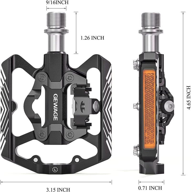 GEWAGE 2 az 1-ben SPD Kompatibilis Kerékpár Pedál - Alumínium Klipszes és Flat Pedál Fényvisszaverővel MTB, Országúti és E-Bike Kerékpárokho
