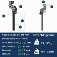GEWAGE 4-Link Parallelogram Rugós Nyeregcső – 37 mm Rugóút, Ergonomikus Alumínium Felfüggesztett Nyeregszár, Karbantartásmentes, MTB/E-Bike/Városi Kerékpárhoz 2