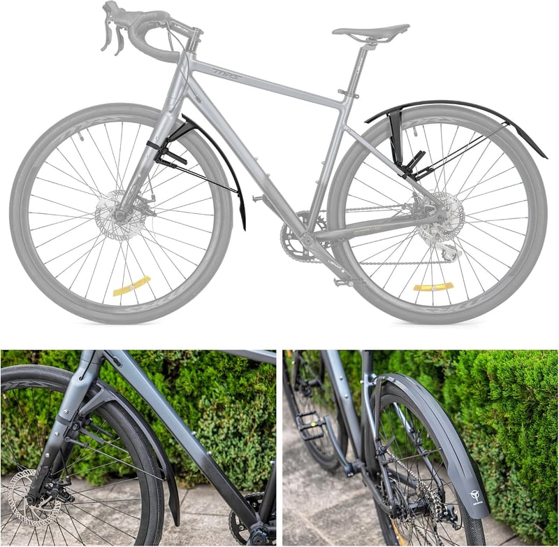 GEWAGE Kerékpár sárvédő szett 700C 28 inch országúti és gravel kerékpárhoz szerszám nélküli szerelés dupla spoiler hosszabbítható sárvédő, f