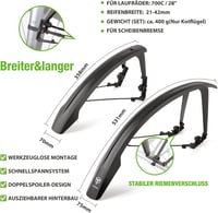 GEWAGE Kerékpár sárvédő szett 700C 28 inch országúti és gravel kerékpárhoz szerszám nélküli szerelés dupla spoiler hosszabbítható sárvédő, f 2