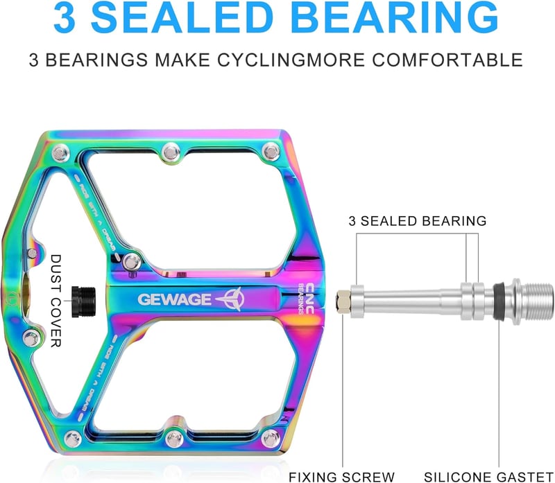 GEWAGE Országúti és Hegyi Kerékpár Pedál - 3 Csapágyas CNC Alumínium Platform Pedál Cserélhető Csúszásgátló Tüskékkel, Unisex