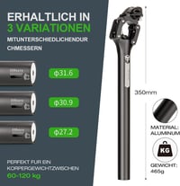 GEWAGE Rugós Nyeregcső - Alumínium Paralelogramma Felfüggesztés MTB és Trekking Kerékpárokhoz - 31,6 mm Átmérő, 350 mm Hossz 2