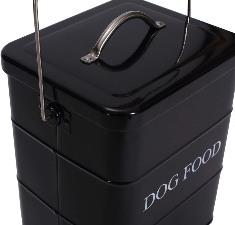 Geyecete Kutyatáp Tároló Fém Doboz Fa Fogantyúval 2,5 kg Fekete