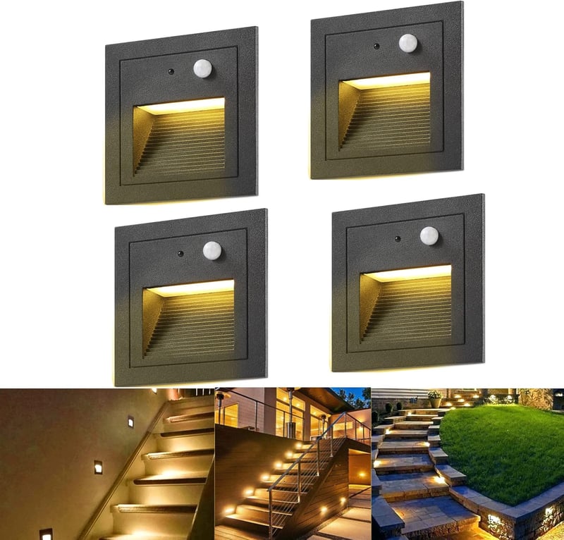 GEYUEYA Home LED lépcsővilágítás mozgásérzékelővel 4db meleg fehér IP65 230V