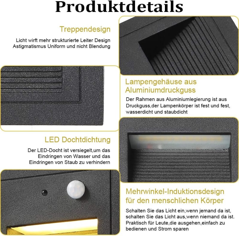 GEYUEYA Home LED lépcsővilágítás mozgásérzékelővel 4db meleg fehér IP65 230V