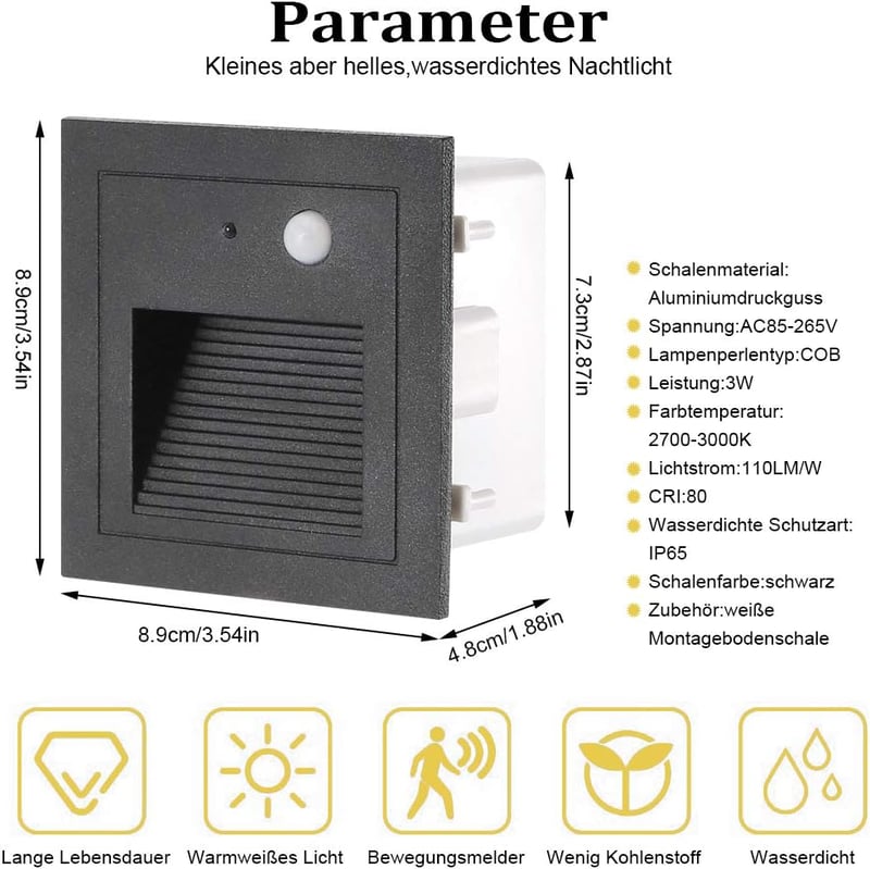 GEYUEYA Home LED lépcsővilágítás mozgásérzékelővel 4db meleg fehér IP65 230V