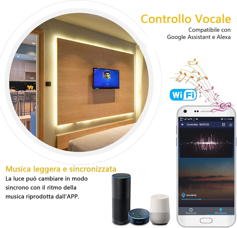 GEYUEYA Home WiFi LED szalag 5M meleg fehér 3000K dimmer távirányítóval