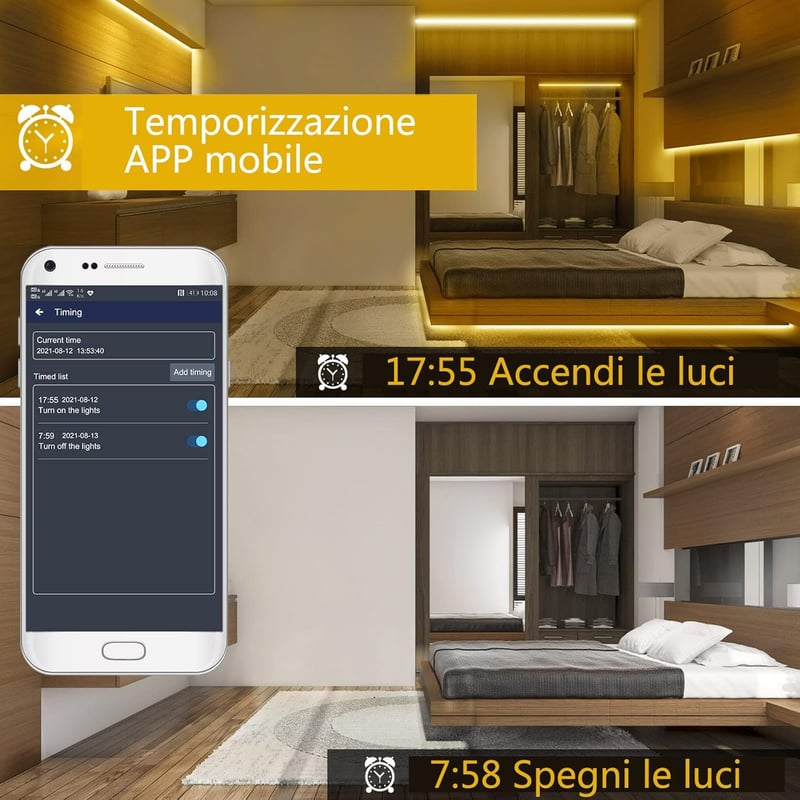 GEYUEYA Home WiFi LED szalag 5M meleg fehér 3000K dimmer távirányítóval
