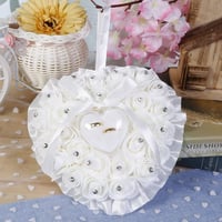 Gfamous Svadobný vankúšik na obrúčky 18x19 cm krémový kvetinový vankúšik na prstene na cirkevný obrad držiak na obrúčky dekoratívny vankúšik 3