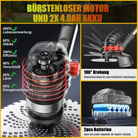 GfsGsjzc Akkumulátoros Fűkasza 24V Kerekes - Kefementes Motor, 30 cm Vágásszélesség, Makita Kompatibilis, 2 Akkumulátorral, 110-160 cm Állít 6