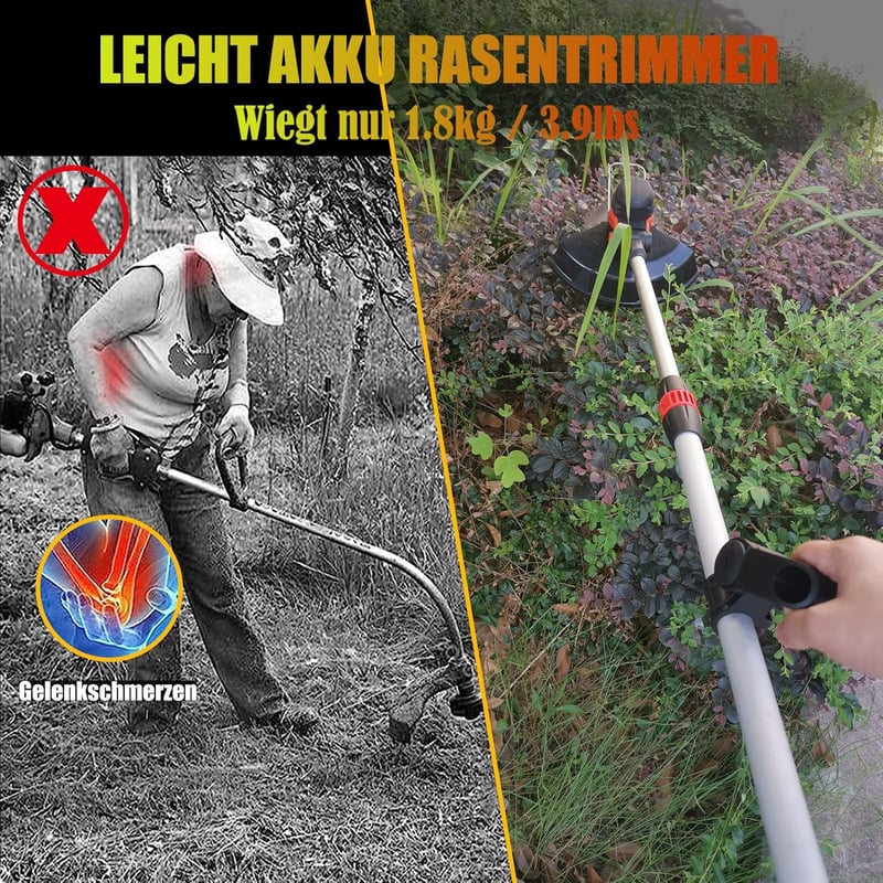 GfsGsjzc Akkumulátoros Fűkasza 24V Kerekes - Kefementes Motor, 30 cm Vágásszélesség, Makita Kompatibilis, 2 Akkumulátorral, 110-160 cm Állít