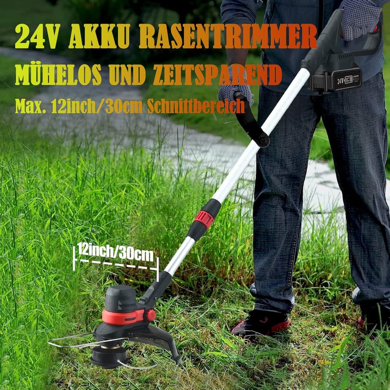 GfsGsjzc Akkumulátoros Fűkasza 24V Kerekes - Kefementes Motor, 30 cm Vágásszélesség, Makita Kompatibilis, 2 Akkumulátorral, 110-160 cm Állít