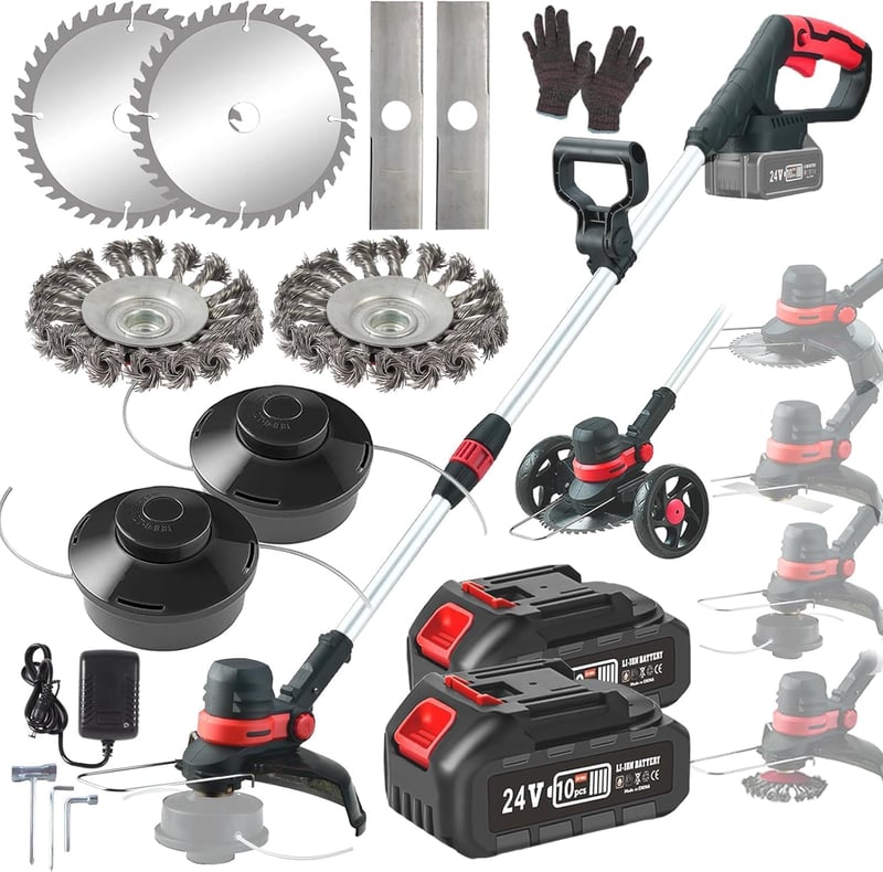 GfsGsjzc Akkumulátoros Fűkasza 24V Kerekes - Kefementes Motor, 30 cm Vágásszélesség, Makita Kompatibilis, 2 Akkumulátorral, 110-160 cm Állít