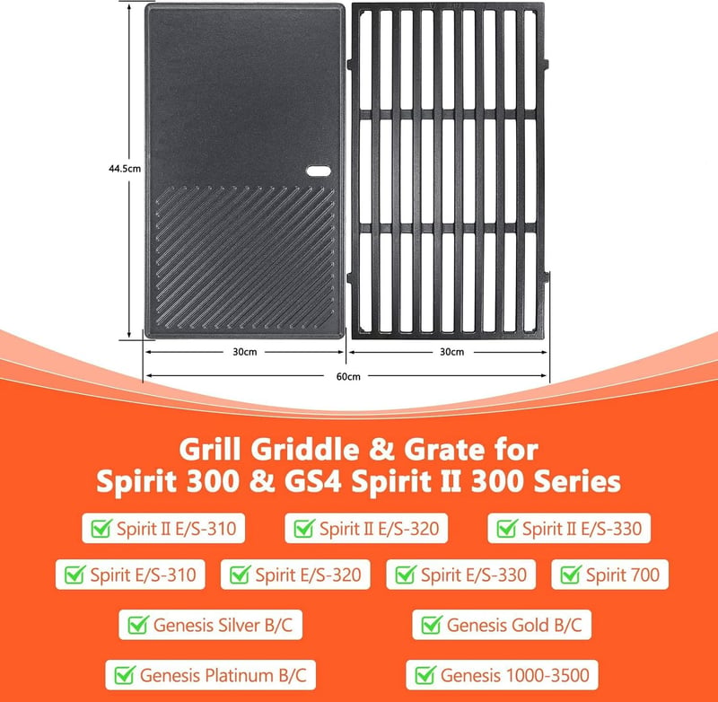 GFTIME 17,5" Grillrács és Grilllemez Weber Spirit E310 E320 E330 S310 S320 S330 2db