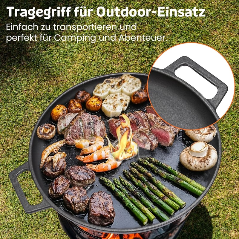 GFTIME 35 cm-es öntöttvas grillplán csepptálcával és fogantyúval kerthez