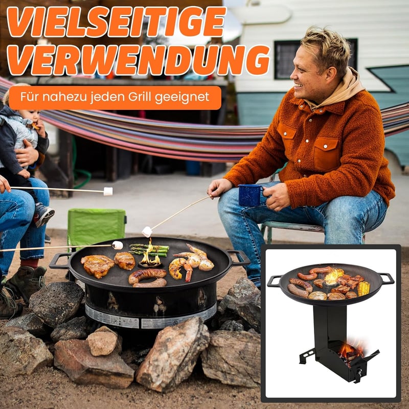 GFTIME 35 cm-es öntöttvas grillplán csepptálcával és fogantyúval kerthez