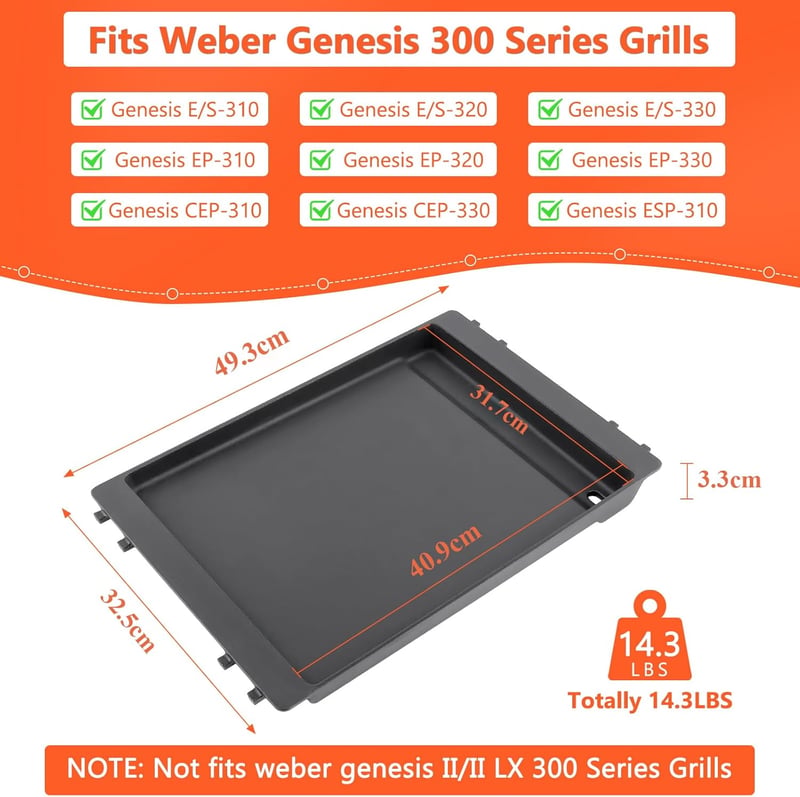 GFTIME 49,3x32,5 cm öntöttvas grillplakk Weber Genesis 300 sorozathoz