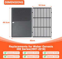 GFTIME öntöttvas grillrács Weber Genesis E/S/EP/CEP 310/320/330 gázgrillhez (2007-2016) - 49,5 cm 2