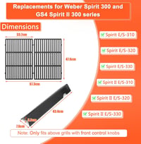 Bare de aromatizare GFTIME de 43,5 cm și grătar din fontă 47,5 x 33,8 cm pentru Weber Genesis II LX 300, E-310-E-335, S-310-S-335 începând cu anul 2017 2