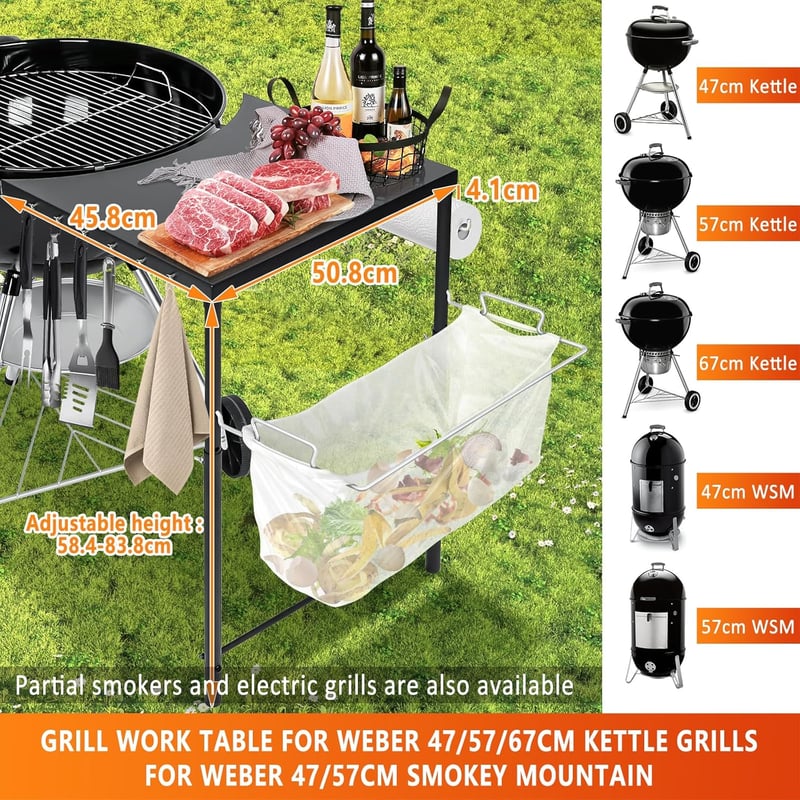 GFTIME Grill Oldalsó Asztal Weber Kettle és Smokey Mountain Grillhez