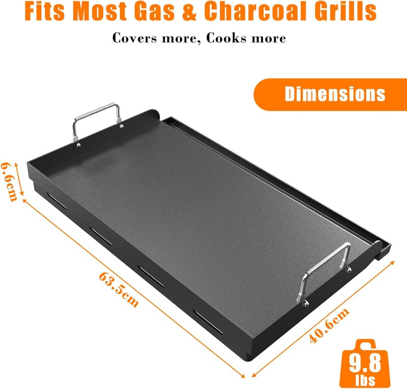GFTIME Grillplán 63,5x40,6 cm, Univerzális Plancha Gázgrillhez és Széngrillhez, Tapadásmentes Grillsütő - 63 x 41cm Grillplatten