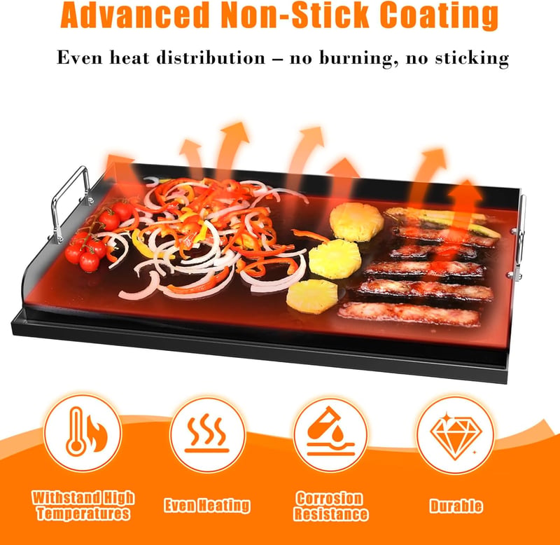 GFTIME Grillplán 63,5x40,6 cm, Univerzális Plancha Gázgrillhez és Széngrillhez, Tapadásmentes Grillsütő - 63 x 41cm Grillplatten