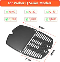 GFTIME Öntöttvas Grillrács Weber Q100, Q120, Q140, Q1000, Q1200, Q1400 Gázgrillekhez - 32,3 x 21,6 cm Cserealkatrész Sütőlap 2