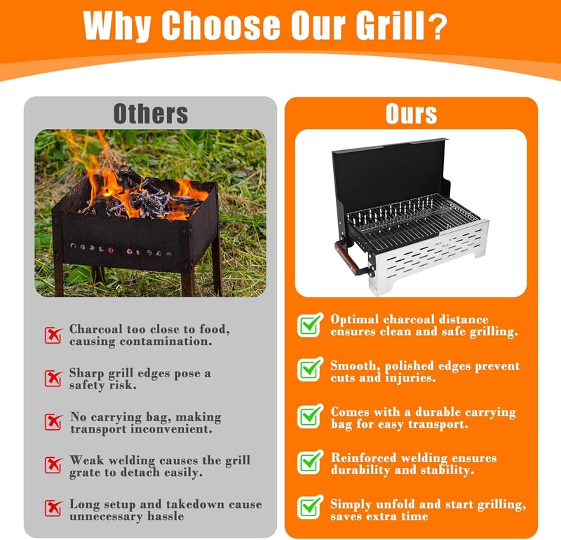 GFTIME összecsukható grillsütő rozsdamentes acél hordtáskával kempinghez