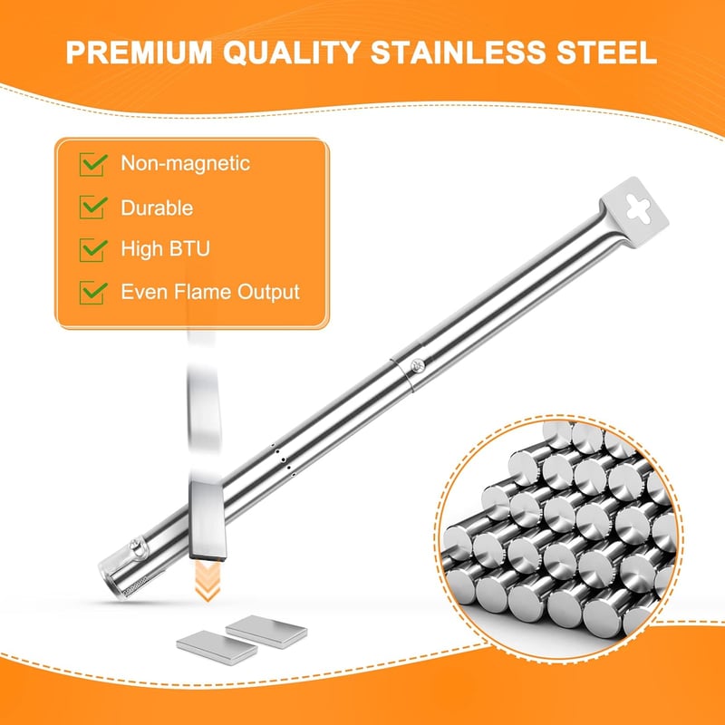 GFTIME Univerzális Rozsdamentes Acél Gázégő 31-44cm Állítható FirePlus Char-Broil CosmoGrill Campingaz Grillekhez
